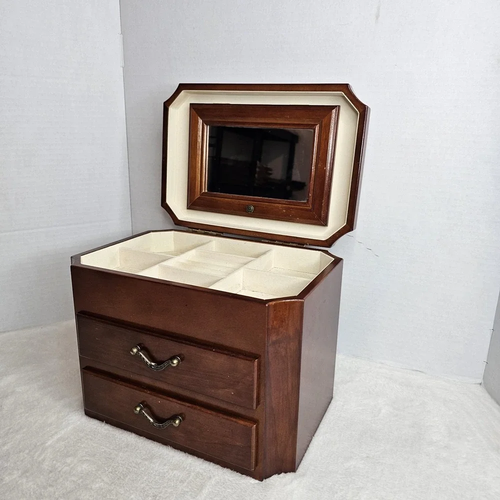 Mele & Co. 3 Tier Jewelry Box Large Wood Walnut Multi Compartments
